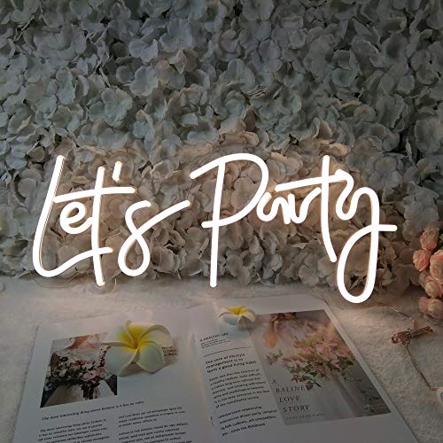 Neon Sign Let's Party Sign for Bachelorette Party Engagement Party First Birthday Favors, Birthday Party,Wedding,Size- 23X10inches LED Tube Sign for Wall Decor. (Power Adapter included)