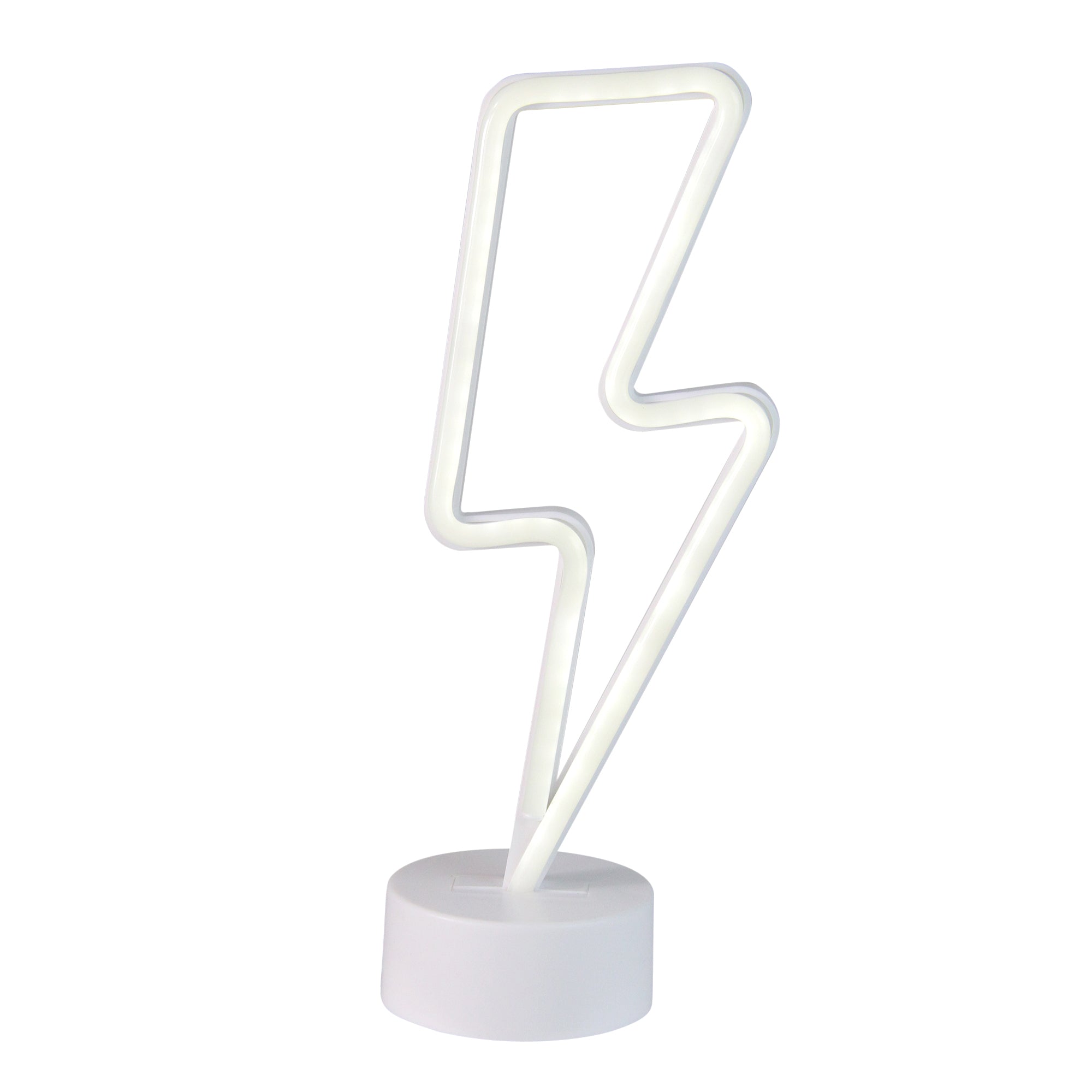 11.5" Battery Operated Neon Style LED White Lightening Bolt Table Light Instagobo