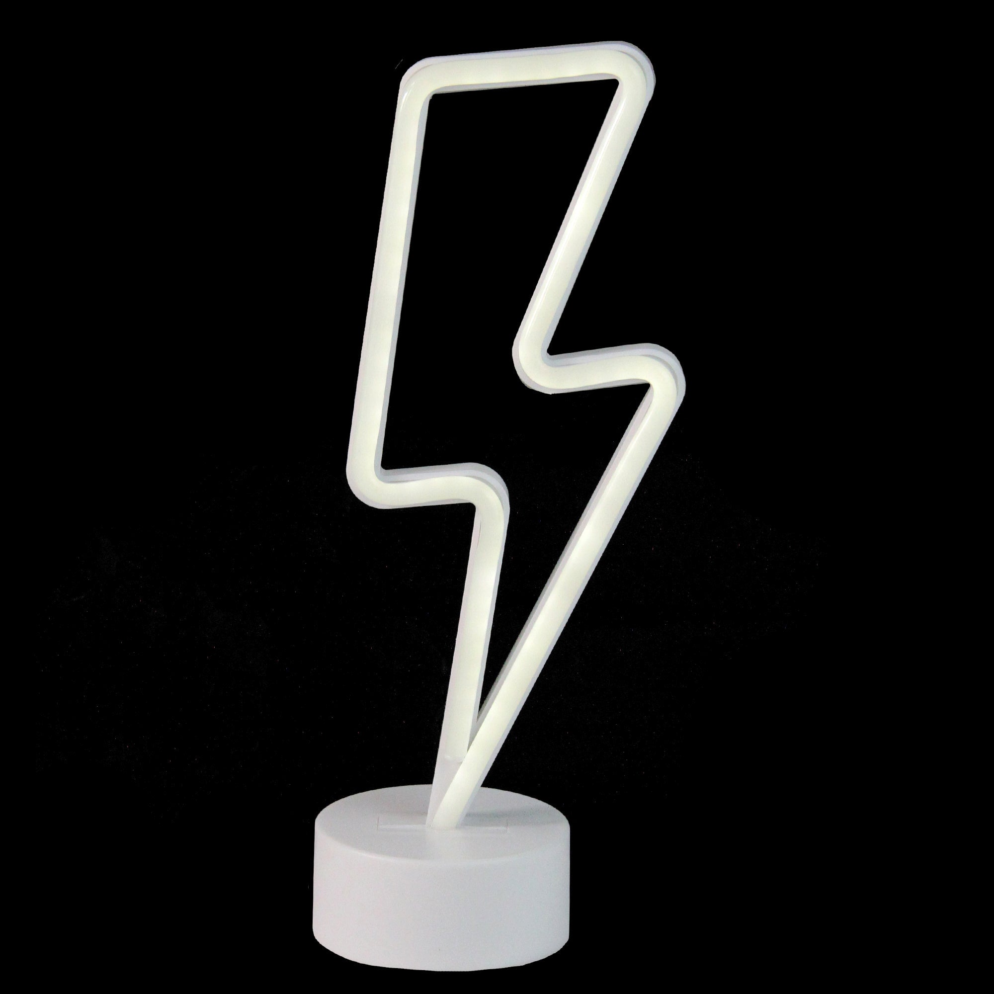 11.5" Battery Operated Neon Style LED White Lightening Bolt Table Light