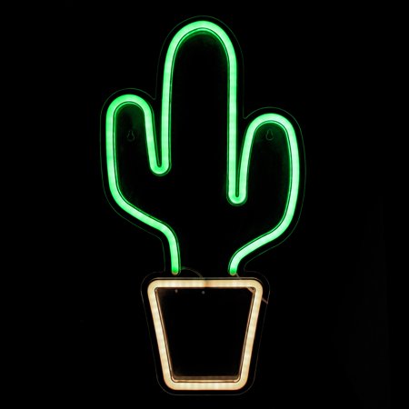 18.5" Neon Style LED Lighted Green Cactus Window Silhouette Sign Instagobo